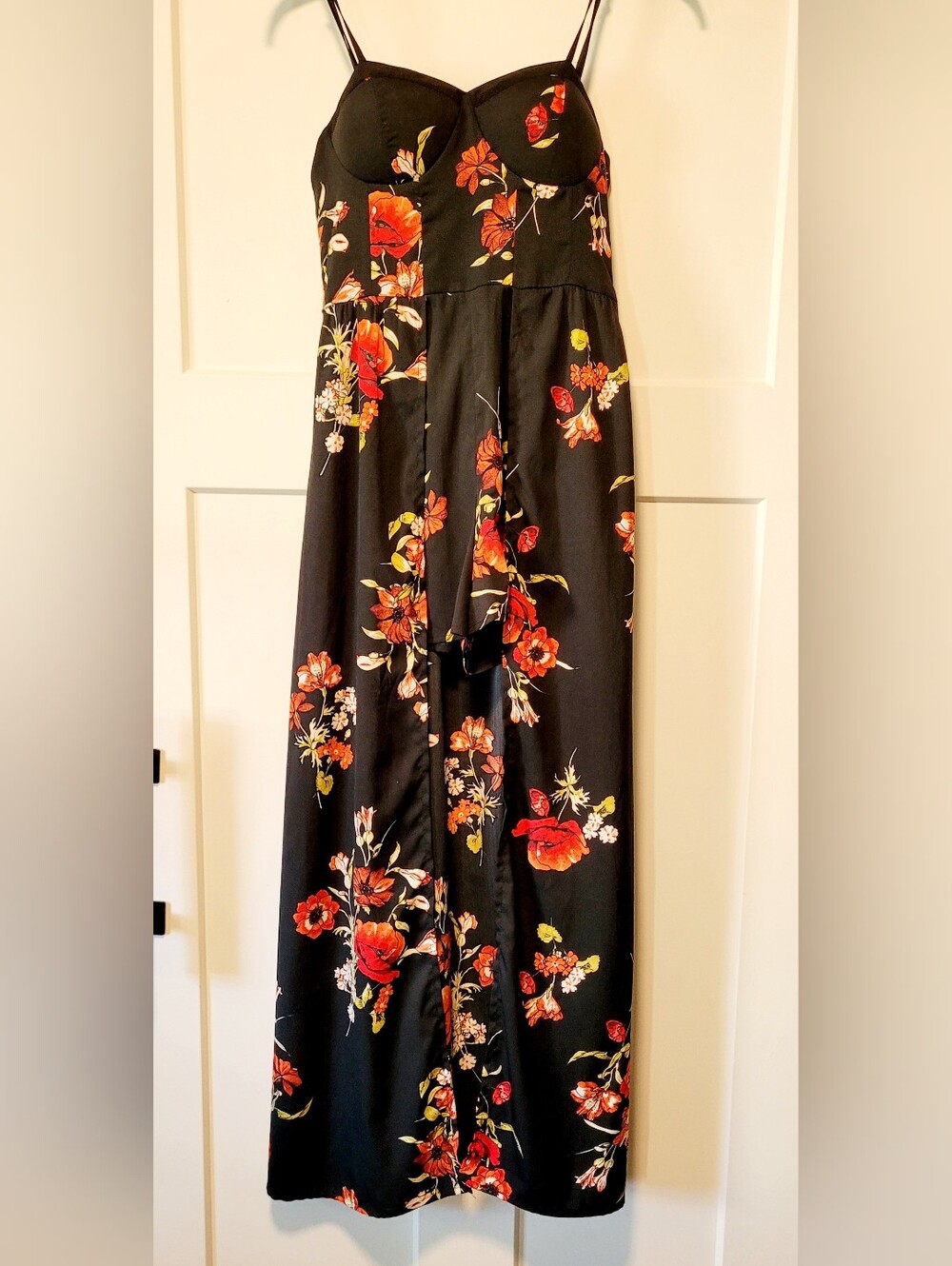 Band Of Gypsies Women's Romper Shorts With Maxi Skirt Overlay Sz S Black Floral